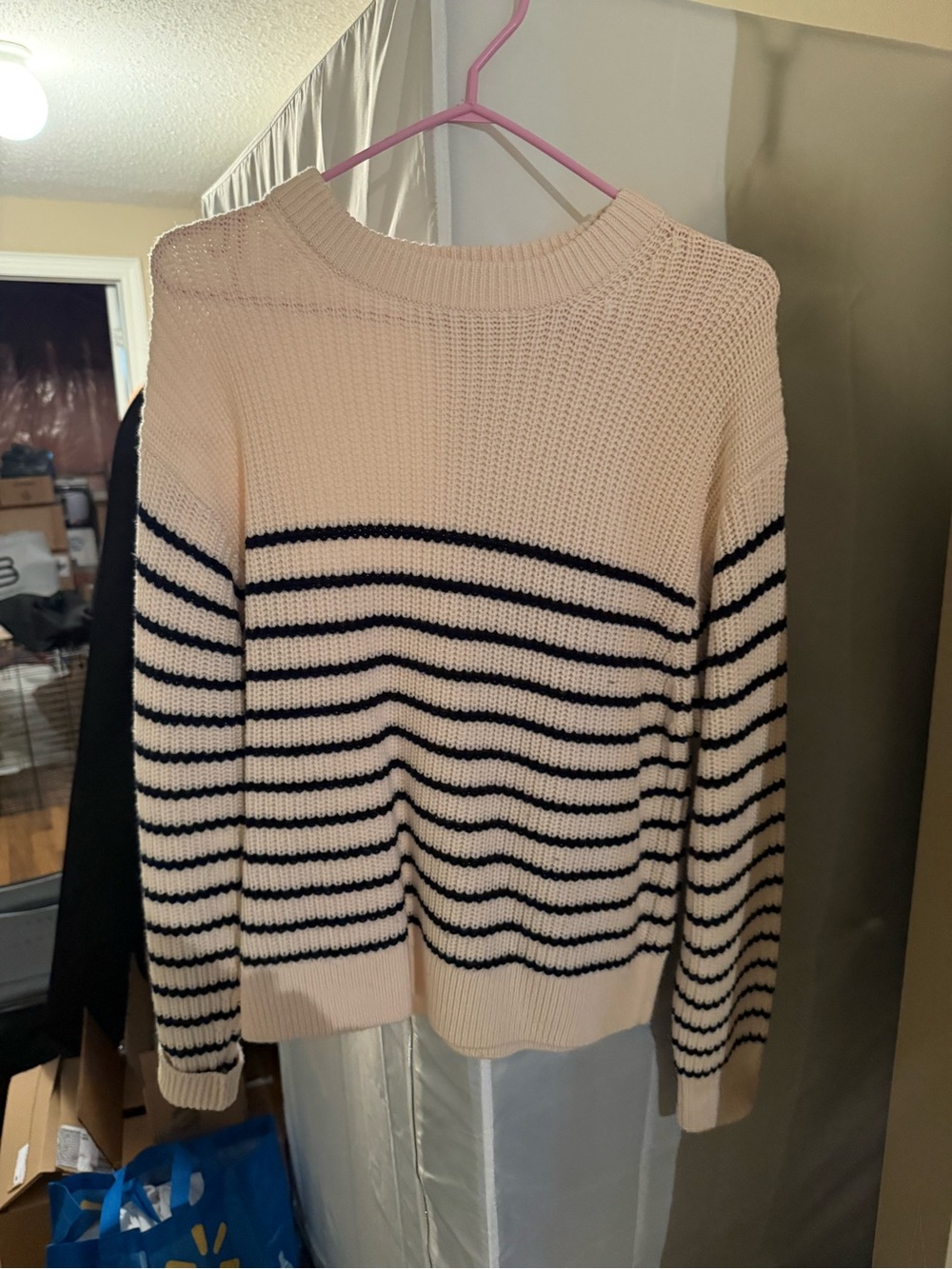 Aritzia Cream and Black Striped Crewneck Sweater